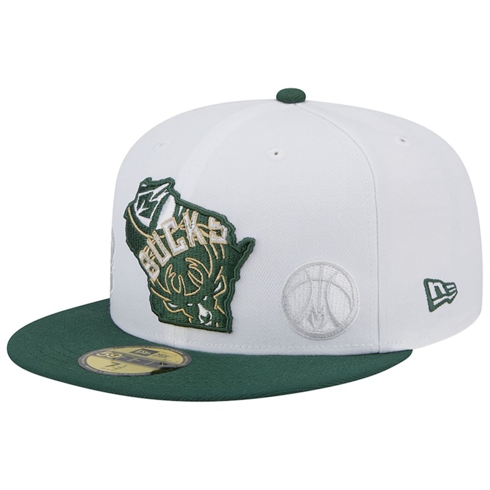Milwaukee Bucks New Era state pride 59FIFTY fitted hat- white/hunter green 7 1/4